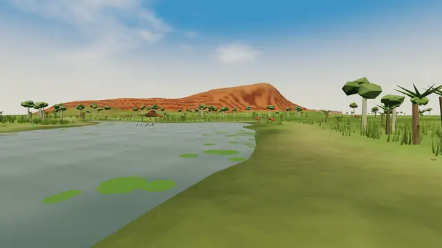 A billabong with water lilies below the escarpment, Kakadu
